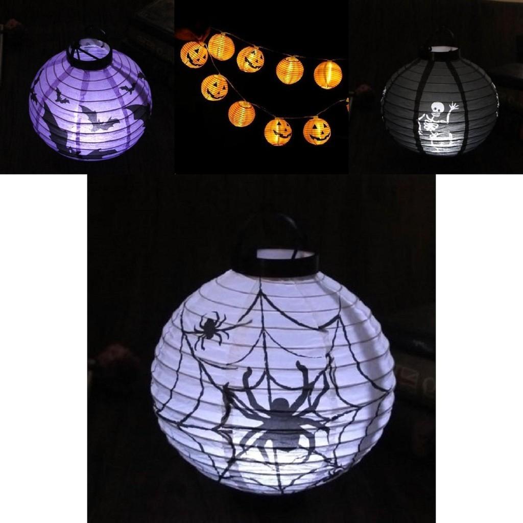 Vielseitige LED Papierkürbislaterne mit Spinne und Fledermaus für festliche Halloween-Atmosphäre