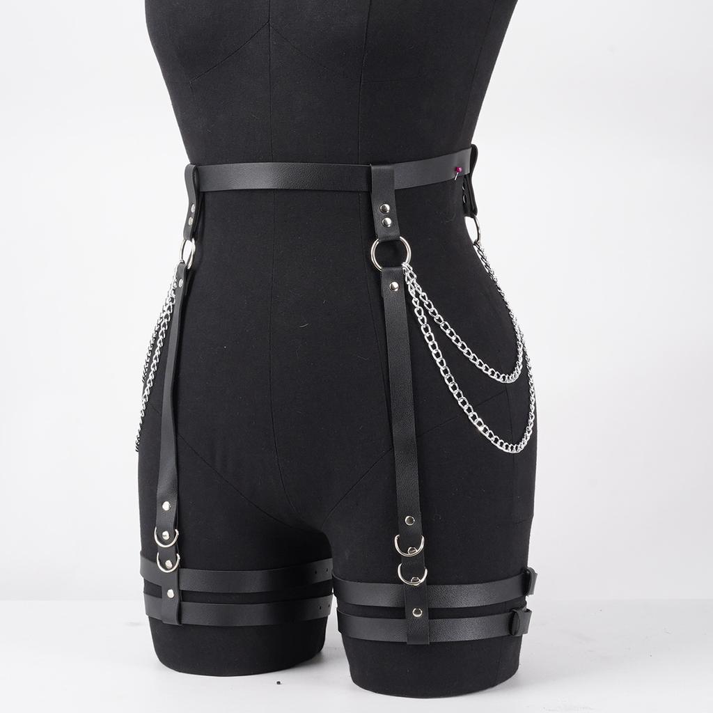 1pc Women's Belt with Chains Fashion Silver Chain PU Leather Belt Halloween Accessories Belt Adjustable Dress Goth Chains