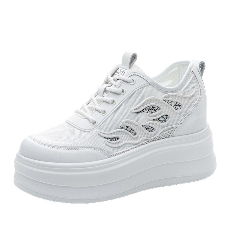 

Fashion 8CM Air Mesh Microfiber Genuine Leather Vulcanize Breathable High Brand Casual Women Summer Platform Sneakers Shoes Lady 39