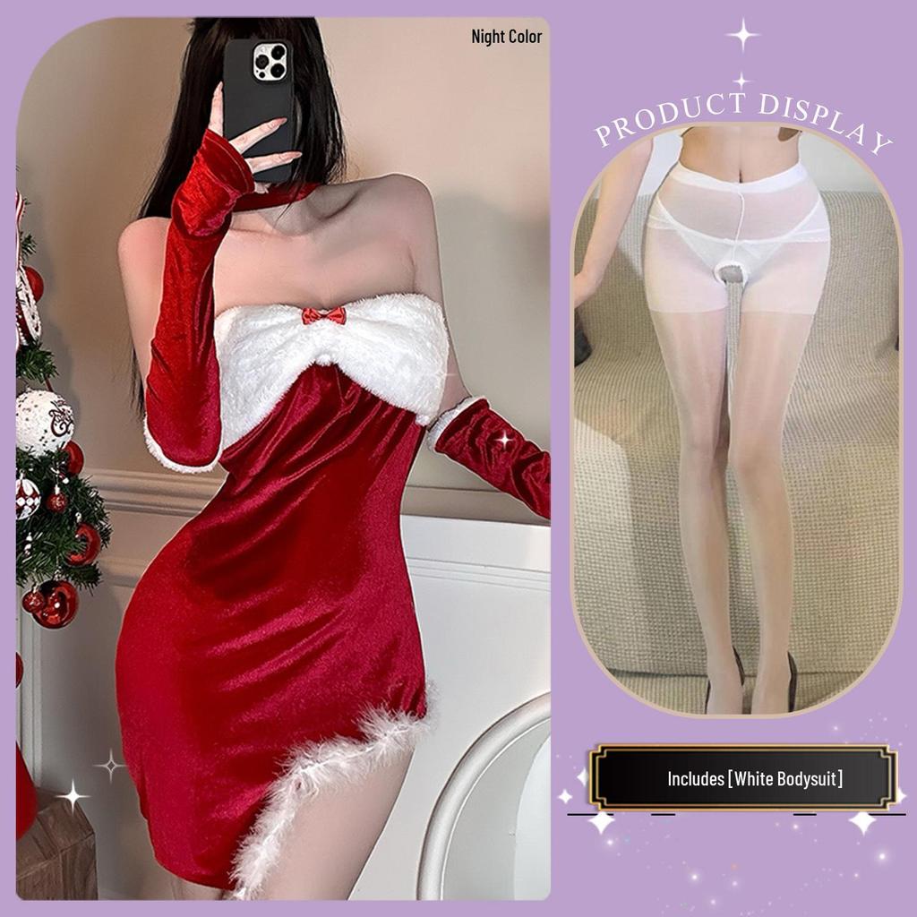 Jin Xiao Sexy Christmas Lingerie Dress Set: Solid Color New Year Outfit In Abstinent Style