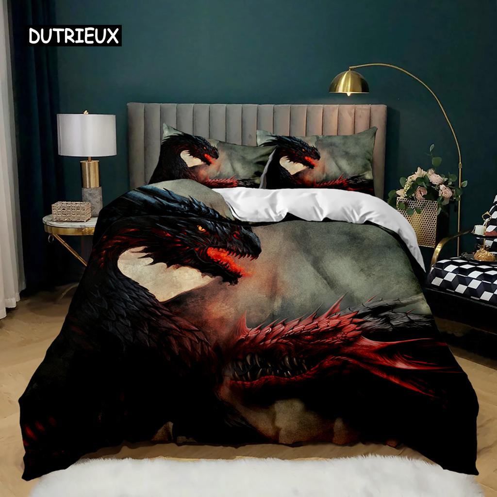 Dragon Duvet Cover Set Japanese White Dragon Tatsu Folk Noble Monster Twin Bedding Set Double Queen King Polyester Qulit Cover