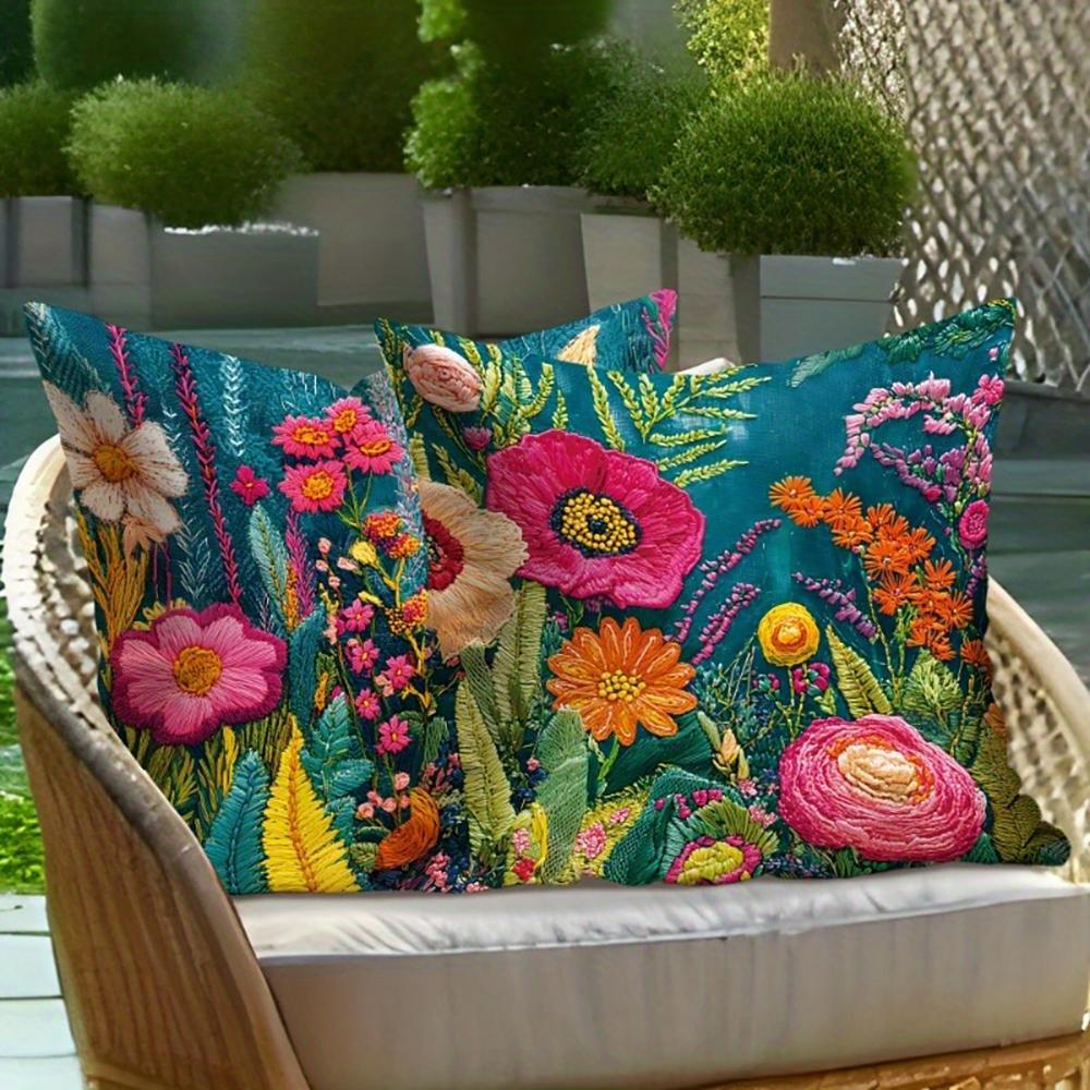 Short Plush Material Pillowcasefloral-Square Pillowcases: Colorful And Vivid Garden-Inspired Decor Sofa Cushion Cover Home Room
