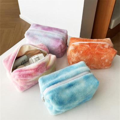 Cute Sweet Gradient Plush Cosmetic Bag Girly Women Large Capacity Travel Portable Storage Bags Fluffy Organizer Pencil Case Gift