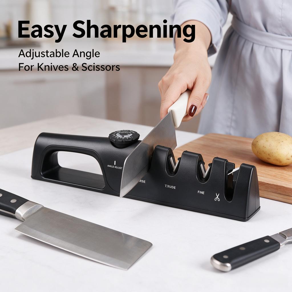 Adjustable Manual Knife Sharpener, Diamond Abrasive Quick Kitchen Blade Sharpening Tool
