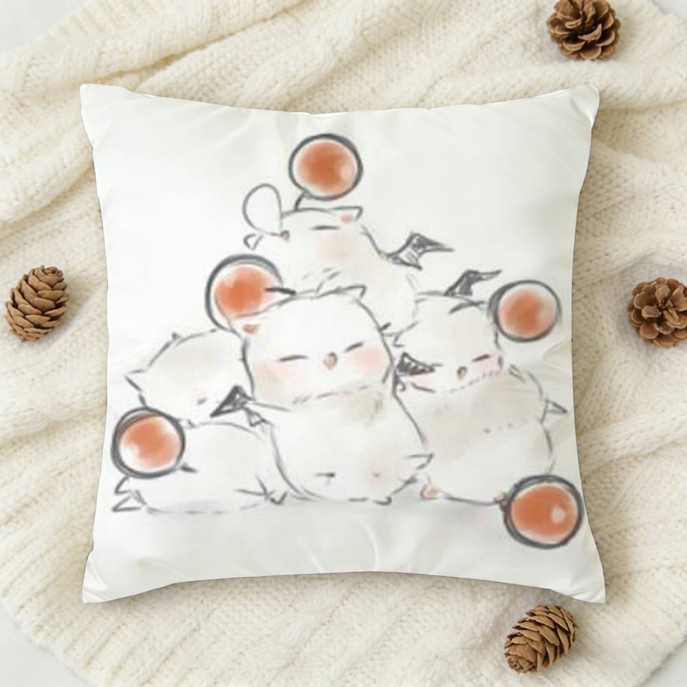 FFinal Fantasy Moogle FF VI Doublesided Printed Square Decorative Cushion Cover for Sofa Living Room Home Decor