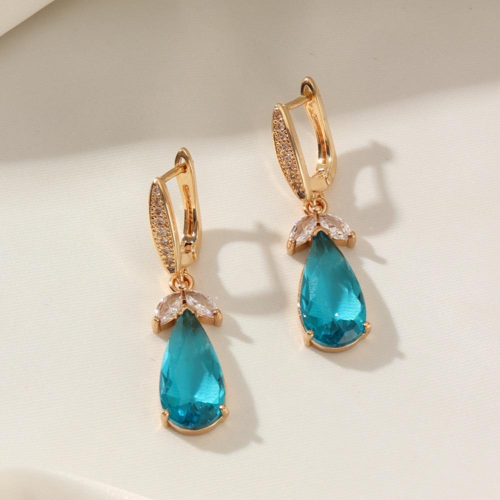 1 Pair Delicate Drop-shaped Leaves Dangle Earrings for Women Cubic Zirconia Jewelry Wedding Party Accessories