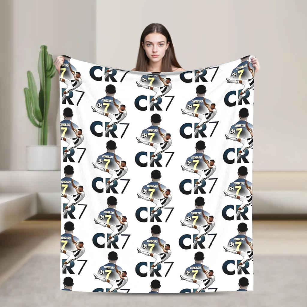 Knihovnička s fotbalovým míčem Ronalda Pletená deka Fleece Super měkká přehozová deka na postel Pohovku Koberec do postele