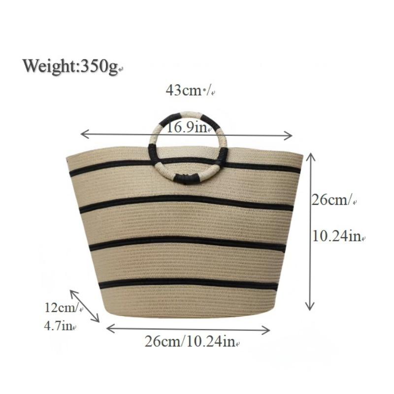 

New striped hand-held straw bag paper rope zipper woven bag large capacity tote bag women s leisure vacation beach bag welt zipper
