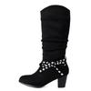 Fashion Large Size 35-43 Women Knee High Boots Ankle Strap Rivet With Retro Women's Motorcycle Boots Thick fur Warm Winter Botas Mujer