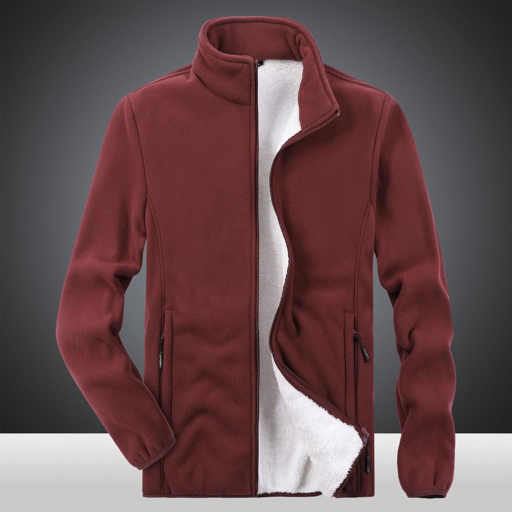 Vinter Herre Tykk Fleecejakke med Ekstra Fett og Ekstra Stor Ensfarget Fleecejakke
