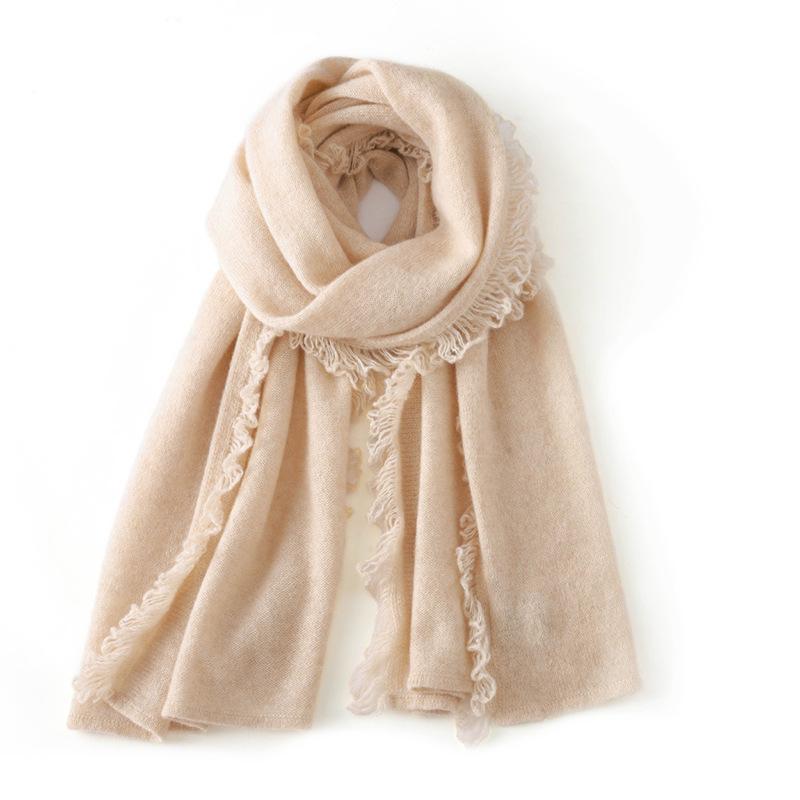 Women's 100% Pure Cashmere Scarf - 2024 Autumn/Winter Korean Style Tassel Knitted Shawl
