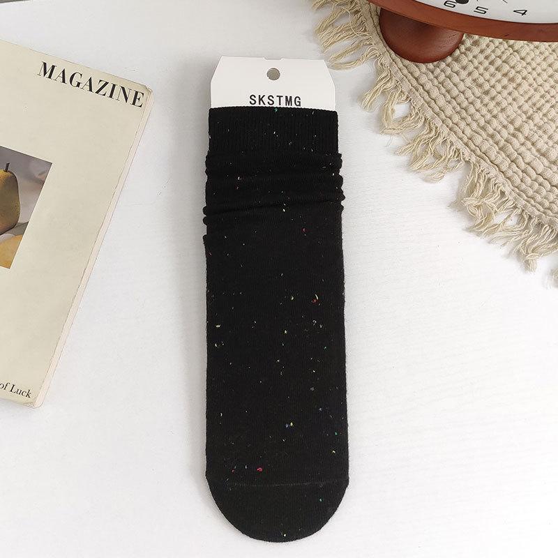 

Women s Mid-calf Socks for Spring and Autumn, Polka Dot Yarn, Pile Socks for Autumn and Winter, Versatile Cotton Socks, Solid-colored Long Socks 1 pair чорний