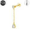 G23 Titanium Cartilage Stud with Zircon Chain and Lightning-Inlaid Titanium Lip Stud.