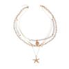 European and American summer beach soft pottery imitation pearl beaded necklace niche irregular multi-layered starfish necklace