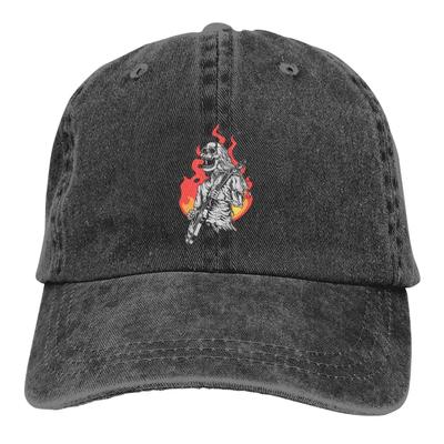 Washed Men's Baseball Cap Skeleton Playing Electric Trucker Snapback Cowboy Caps Dad Hat Guitar Rock Golf Hats