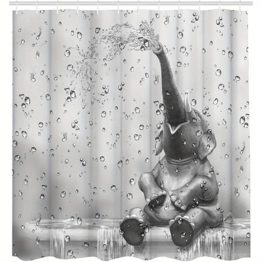 1pc Whimsical African Elephant Shower Curtain with Raindrop Design - Cute Wild Animal Bathroom Decor, Includes Hooks