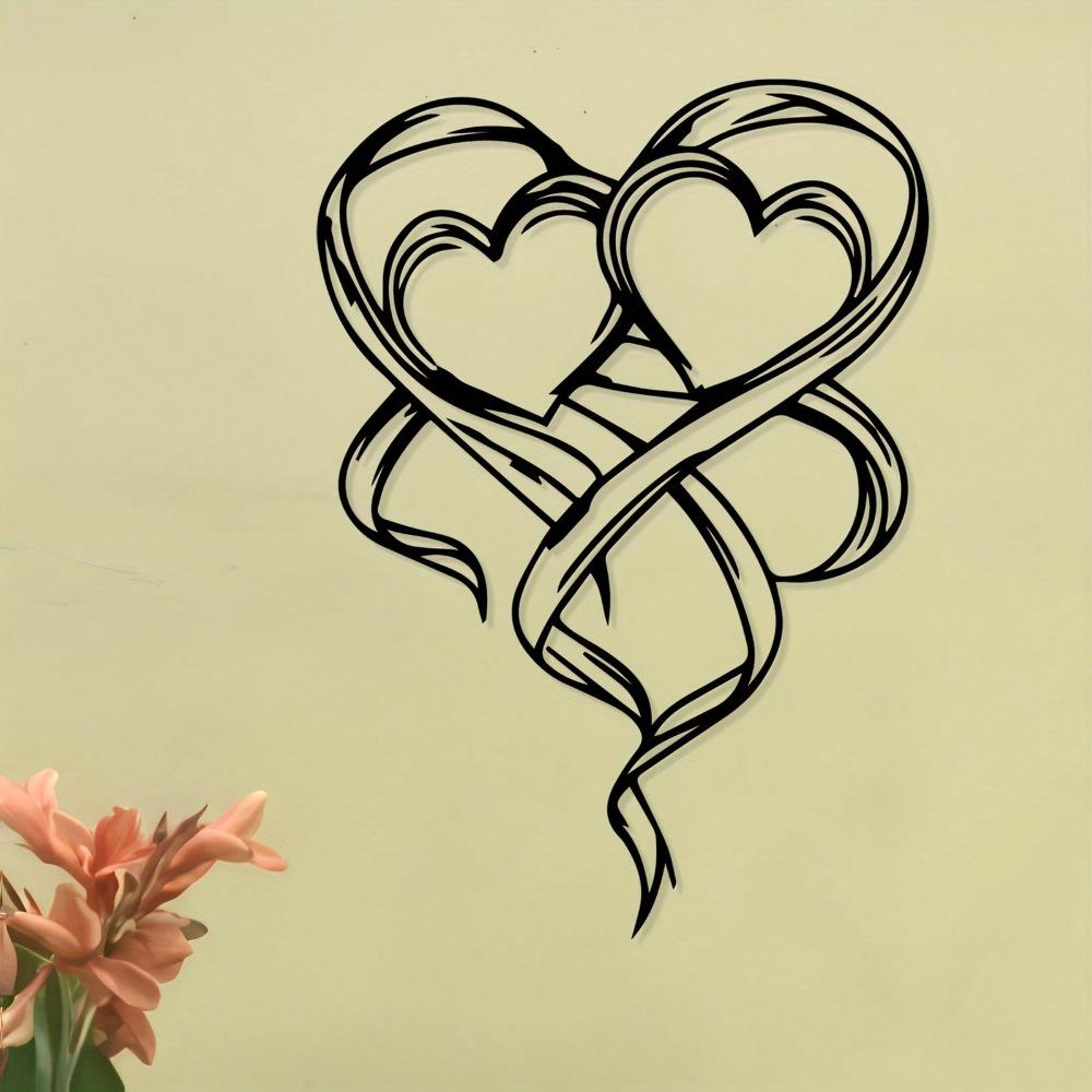 Heart Shaped Interwoven Ring Metal Wall Decor Minimalist Romantic Iron Sculpture Valentine Wedding Gift Living Room Art