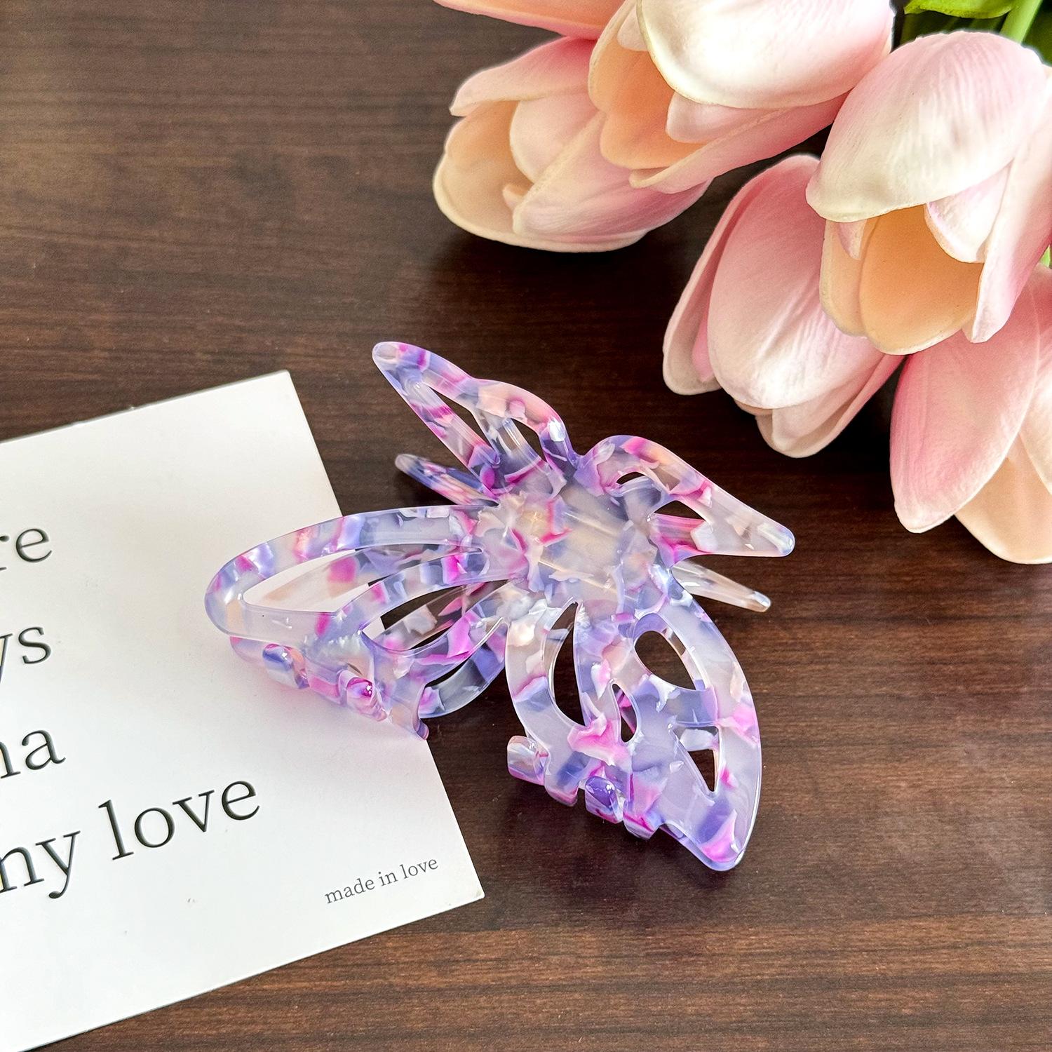 

Unique Striped Acetate Butterfly Hair Claw For A Contemporary Touch To Any Hairstyle Purple Pink