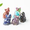 Natural Crystal Gravel Resin Sitting Turning Face Cat Figurine With Gold Foil Cute Desktop Decor For Home Office