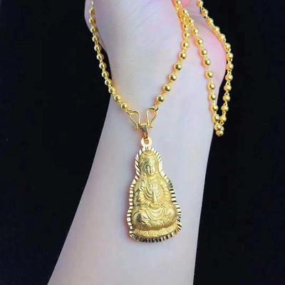 Collana Ciondolo in Ottone Dorato Guanyin e Buddha Maitreya in Oro Sabbia Vietnamita per Uomo e Donna