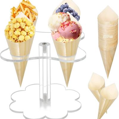 Supporto per Coni Gelato Acrilico Trasparente a Due Piani con 4 Fori per Matrimoni e Feste
