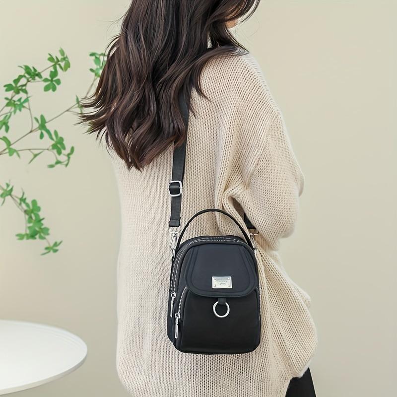 Borsa a tracolla con cerniera tinta unita, Portamonete versatile, Borsa a spalla da donna per lo shopping