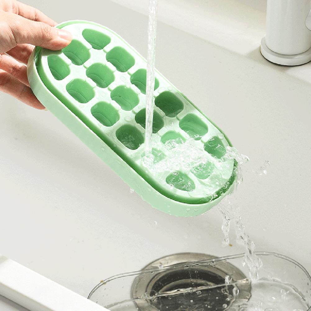 Press Ice Cube Maker Silicone Ice Tray Making Mold with Lid Ice Cube Trays BPA Free Easy Release Freezer Creative Storage Box