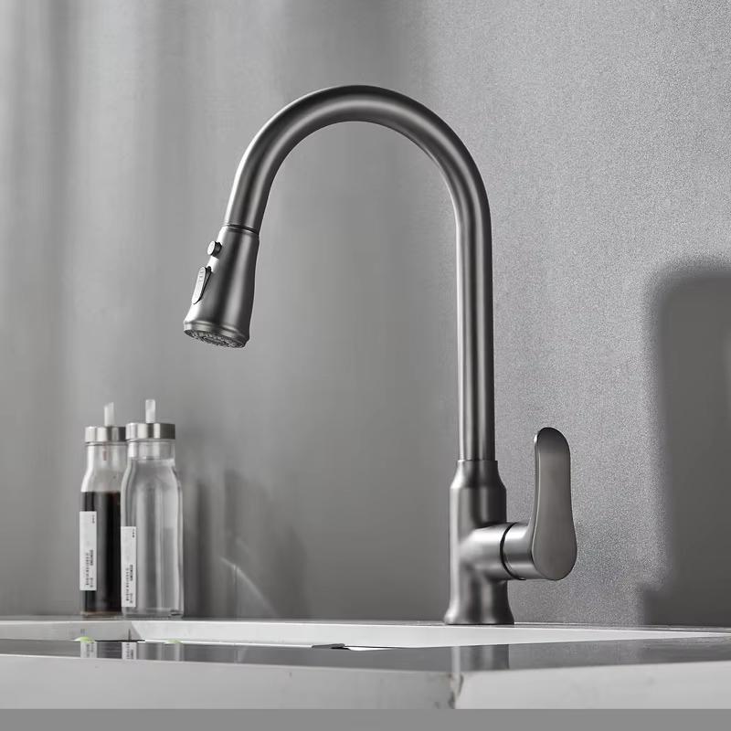 Stainless Steel Pull-Out Kitchen Faucet, Hot and Cold Water Dual-Use, Splash-Proof, Fast Heating, Household Washbasin Faucet