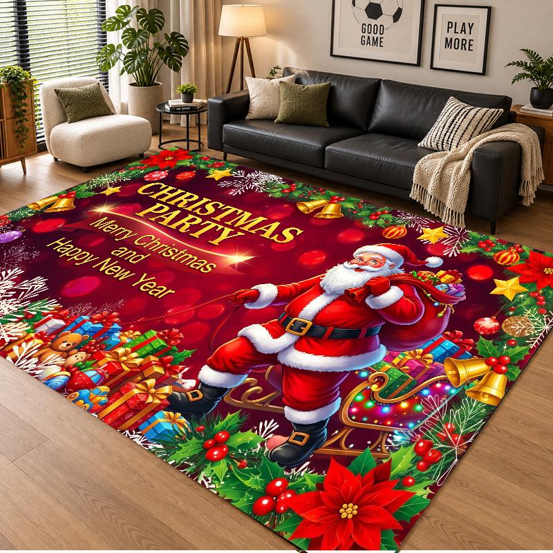 Christmas Theme Floor Carpet, Soft Area Rug, Xmas Indoor Home Holiday Decoration