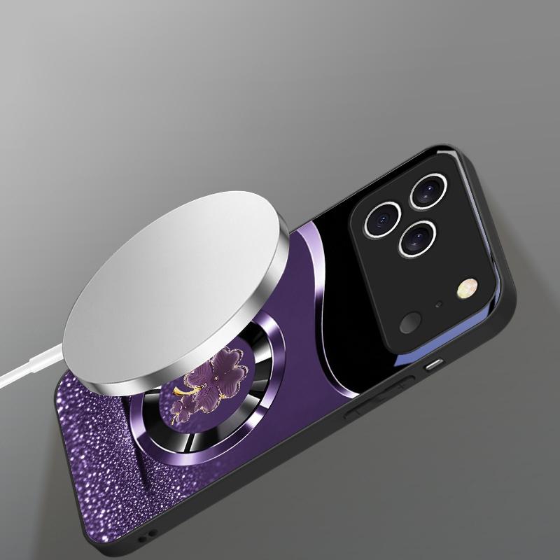 Fioletowy Czterolistny Koniczyna Dla iPhone 16E 15 Pro 14 13 Plus 12 mini 11 15Pro 14Max XR Xs X 8 P lus 16 Dla Magsafe Szklane Etui Na Telefon