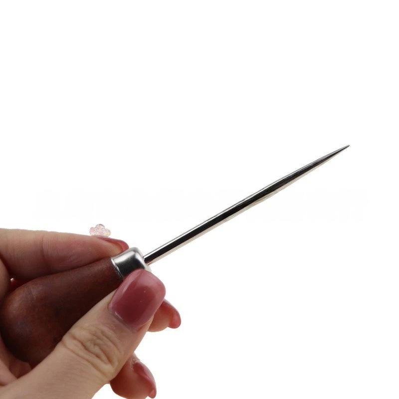 SKC Wooden Handle Awl Set - DIY Weaving, Straight & Curved Awls, Needle Drill Tool for Leather and Shoe Repair