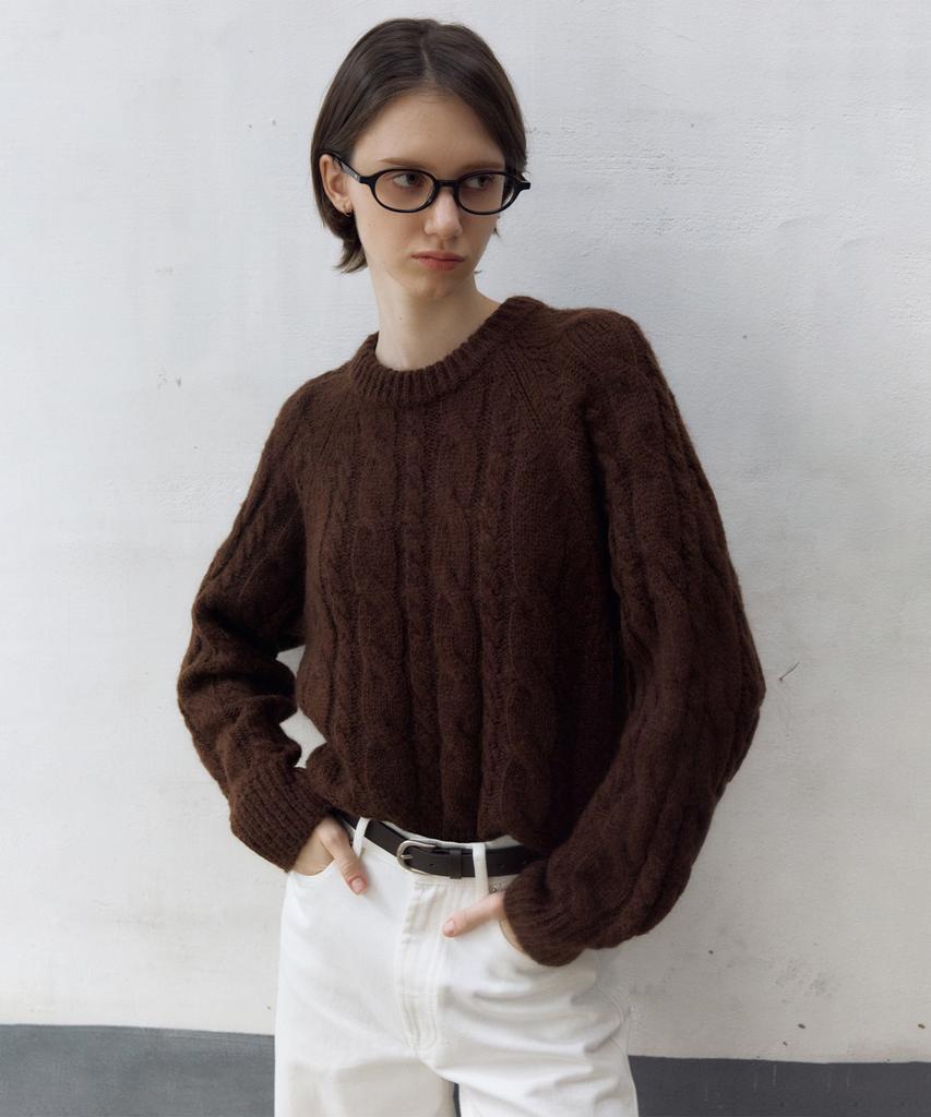 OSTKAKA Mohair Cable Pullover Brown