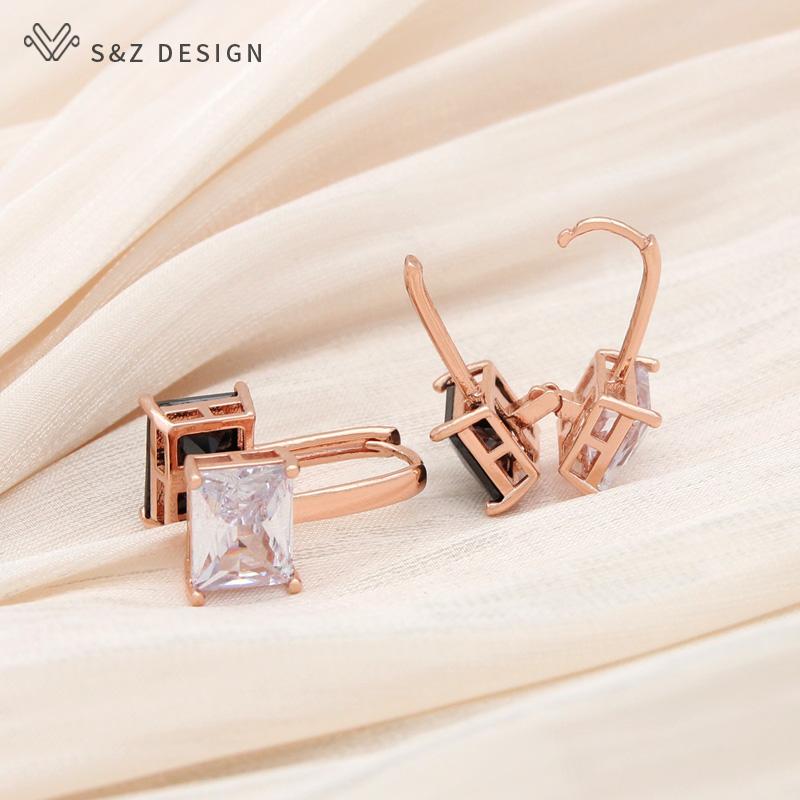 Fashion Double Sided Rectangle Cubic Zirconia Drop Earrings For Women Wedding Elegant Trendy Jewelry Gift