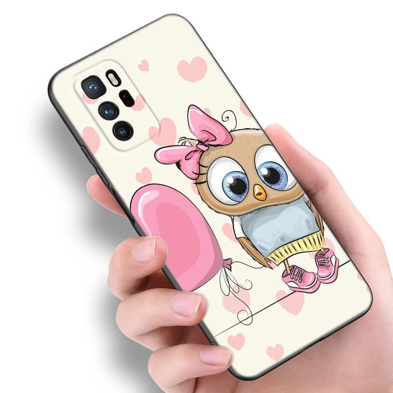 Lovely Cartoon Owl Black Silicone Phone Case For Xiaomi POCO X3 X4 NFC F3 F4 GT F5 M3 M4 M6 X5 X6 Pro 5G C55 C65 M5