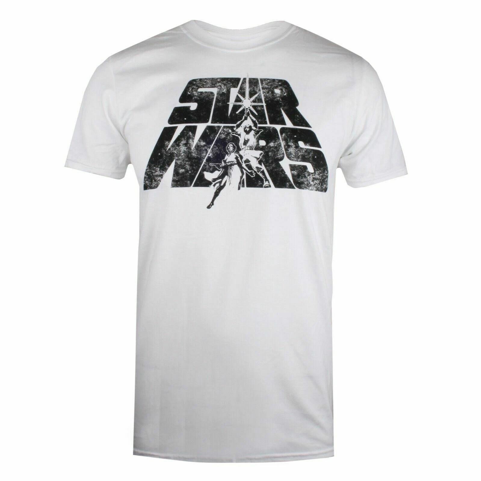 Star Wars Mens 100% Cotton T-shirt Mens Tees Top Retro Logo White S - XXL Official M