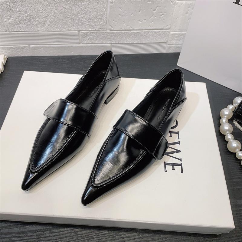 2025 Spring and Autumn New Pointed Flat Single Shoes Two-wear Flat Heel British College Style Casual Small Leather Shoes Women