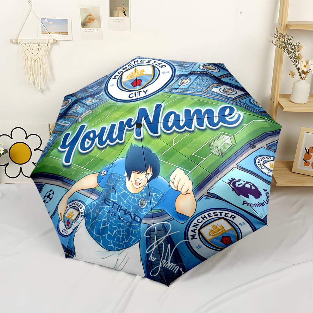 Manchester City Customize Your Name Umbrella Compact Travel Automatic Umbrella Compact 8-Rib Lightweight Durable Plastic Iron All-Season Travel