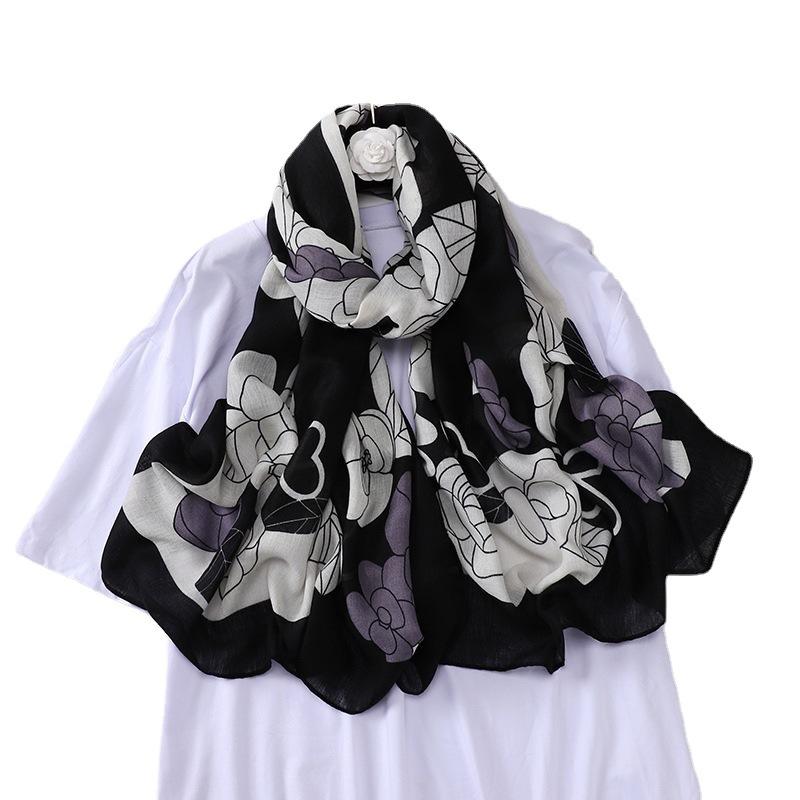 Şal de vară, multifuncţional, pentru femei, bumbac, in, eşarfă imprimată, exterioară, caldă, florală, modă, eşarfă de mătase, eşarfă lungă