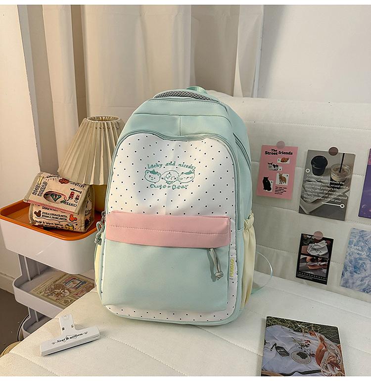 Schoolbag New Japanese Girl Bear Polka Dot Backpack High Value Small Fresh Primary and Secondary School Student Schoolbag Lightweight Backpack