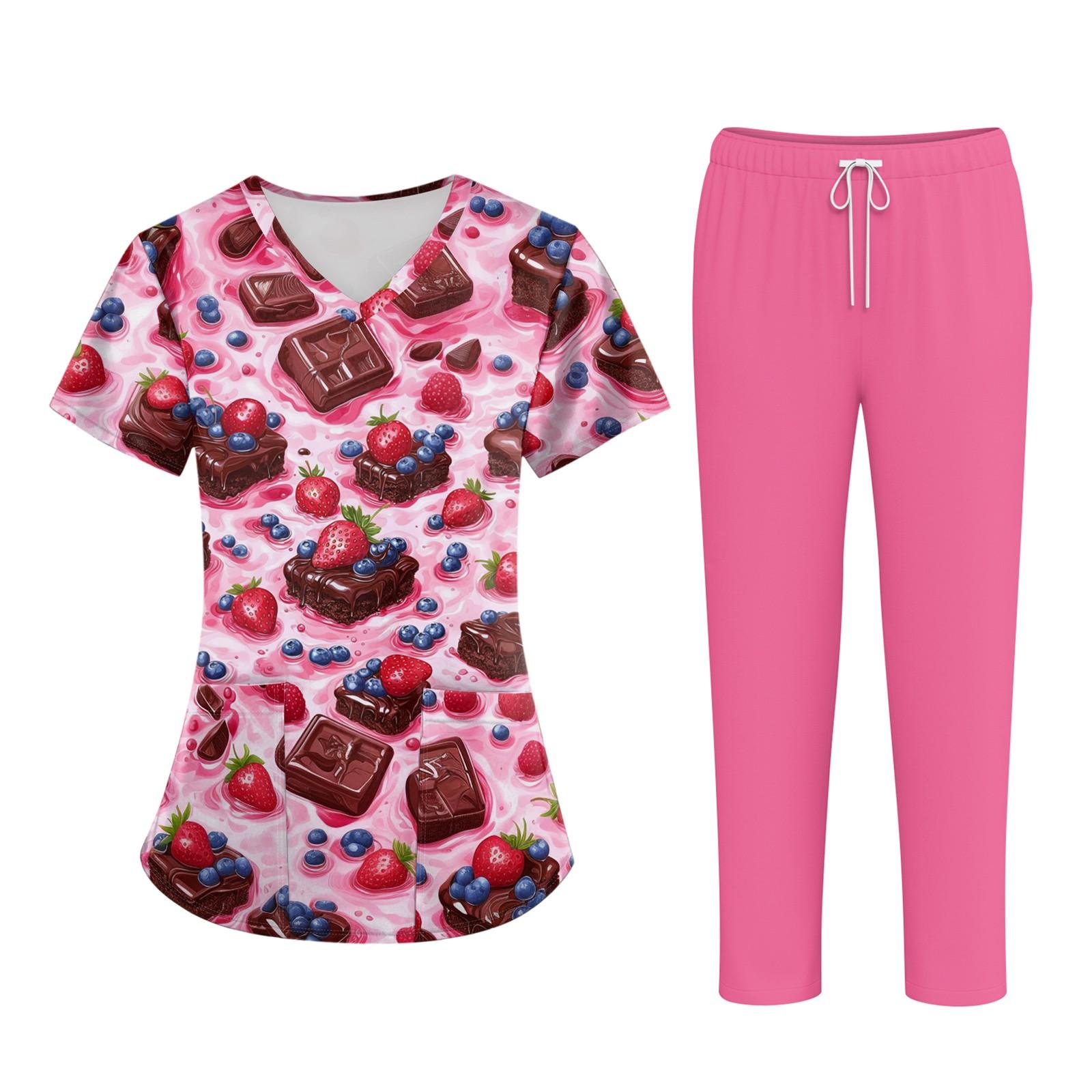 

Плюс размерСкраб с принтом Рабочая форма Топы для женщин Крест V-образным вырезом Хэллоуин Принт с короткими рукавами Забавные футболки Спецодежда Футболка с карманами XL