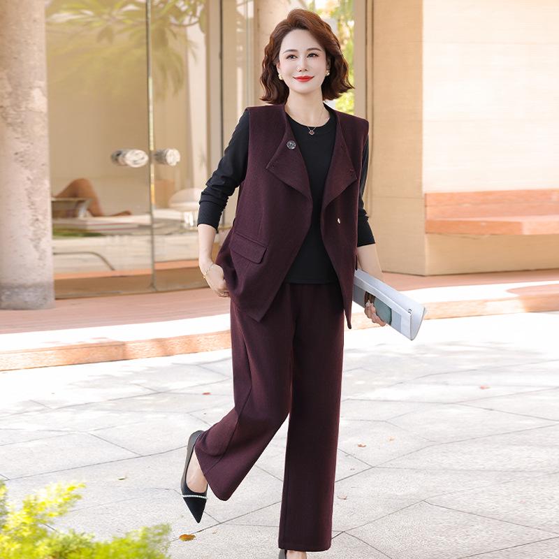 

2026 Spring Stylish Three-Piece Suit for Middle-Aged Women 2XL (115-125 jin) вина червоного кольору