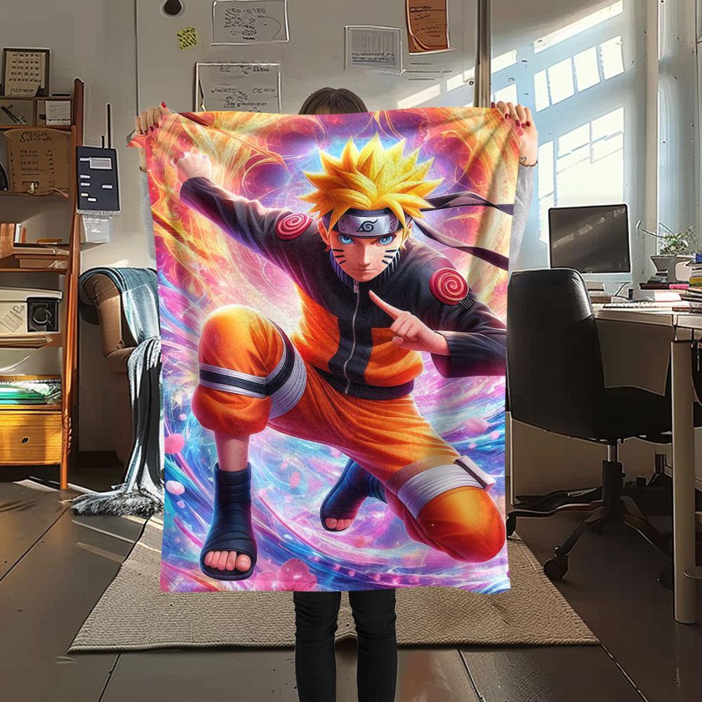 1Pc Naruto Print Flannel Blanket, High quality Comfortable for All Seasons, Home Decor, Warmth and Comfort, Perfect for Christmas Gifts