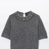 European and American style, new women's clothing, fashionable, versatile, round neck jewelry beaded short-sleeved knitted sweater