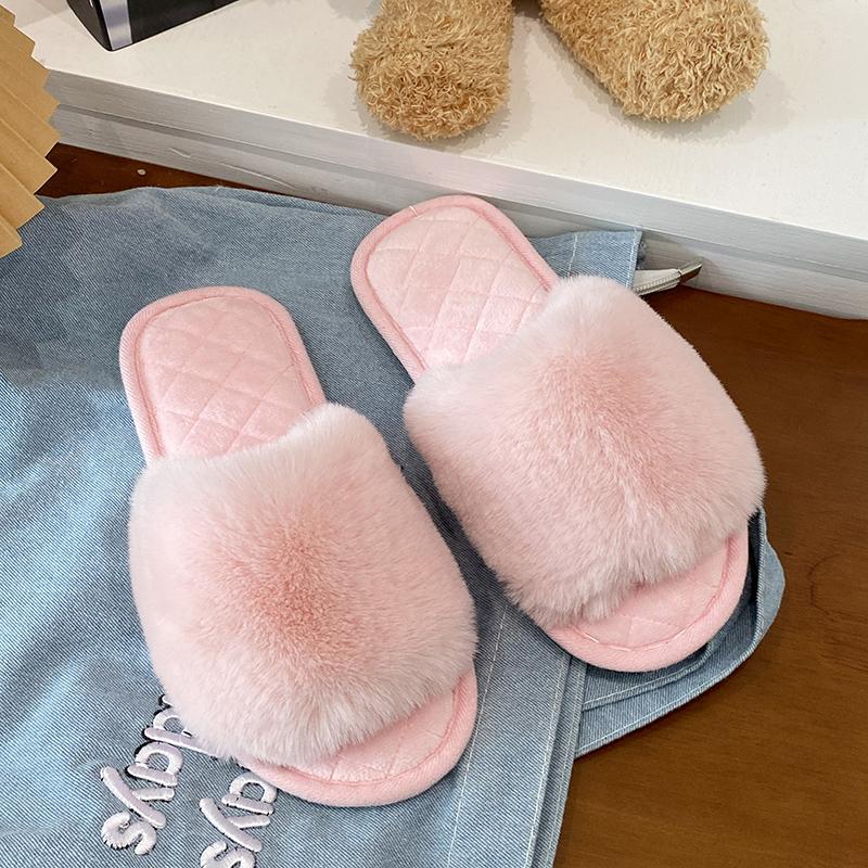 Dicke Flauschige Fell Hausschuhe Warme Pelzigen Hausschuhe Frauen 2024 Neue Frauen Winter Haus Flip-Flops Hause Rutschen Flache Innen Boden schuhe