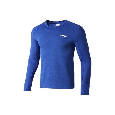 Li Ning Running Series Sports Fleece Crew Neck Long Sleeve T-Shirt Men Tops Blue ATLQ049-5