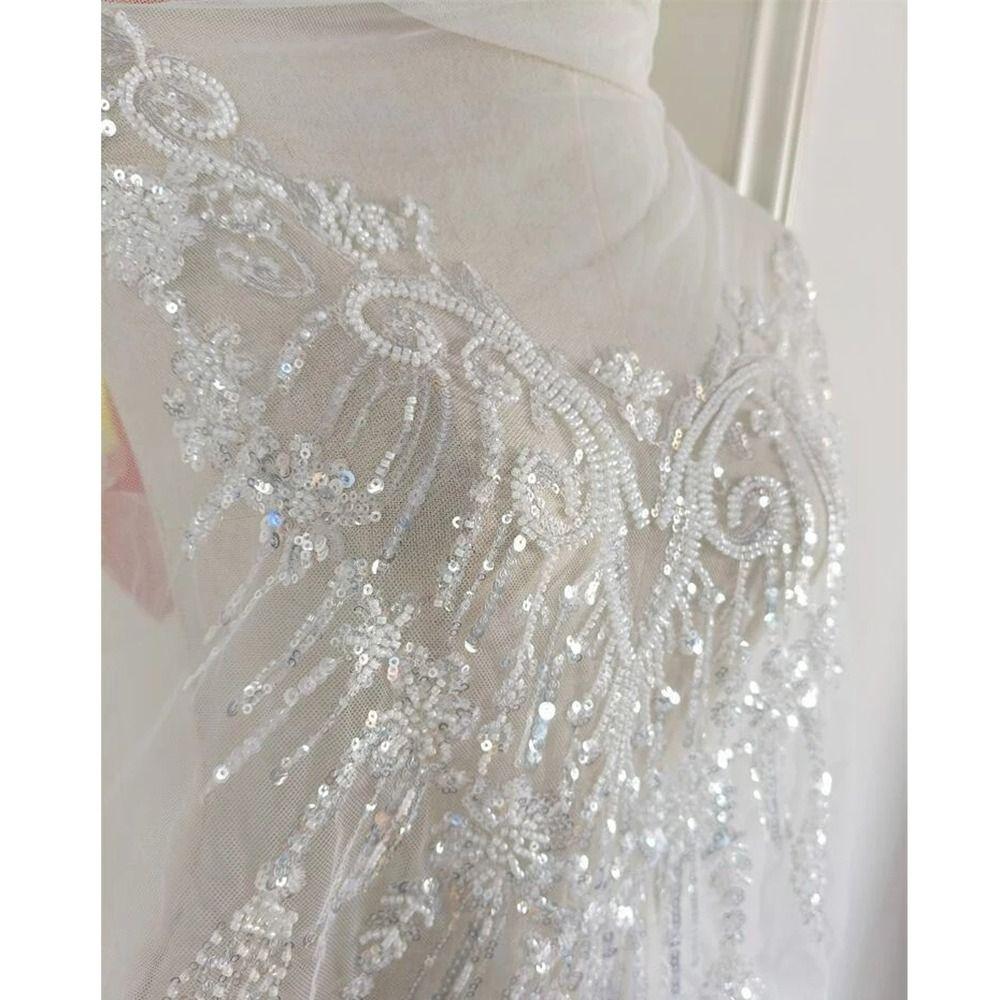 European Style Beaded Sequins Lace Patch White Wedding Dress Applique Front Chest