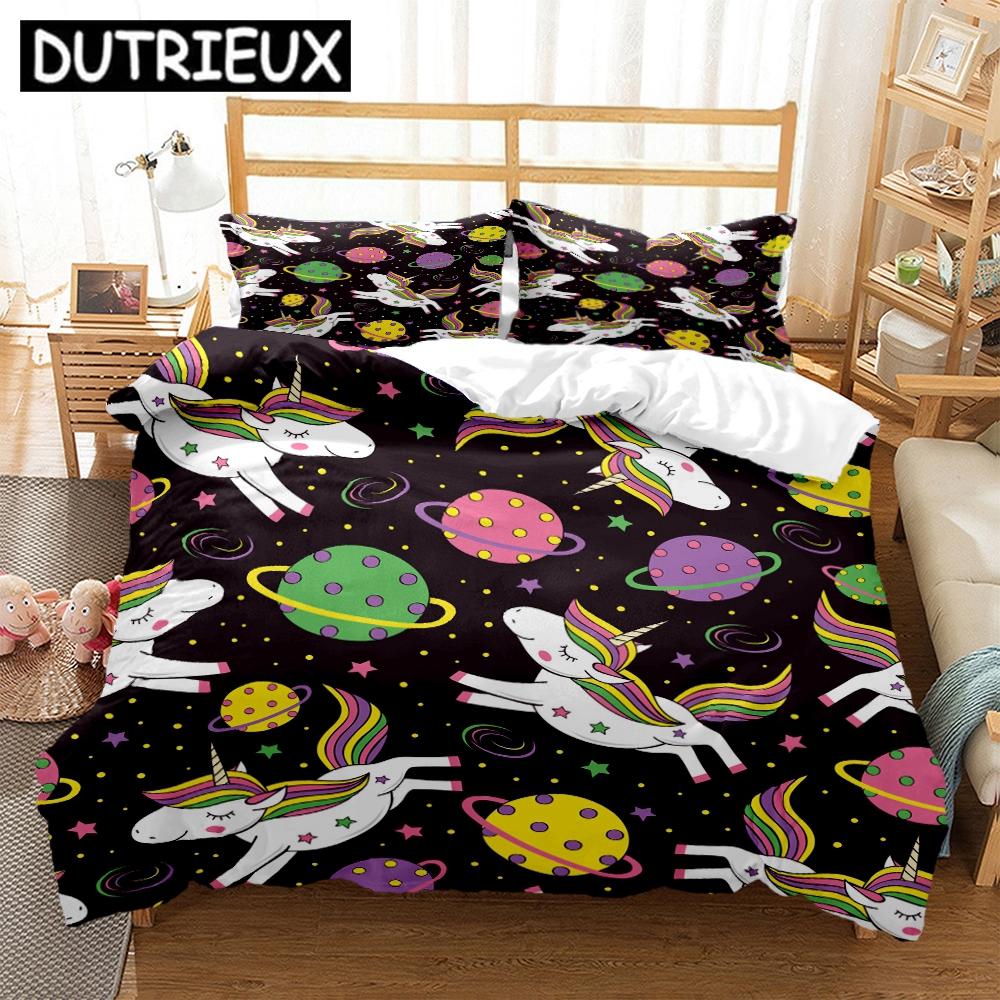 King/Double Size Hd Print Space Animals - Themed Bedding Set With Duvet Covers And Pillowcases For Children'S Beds