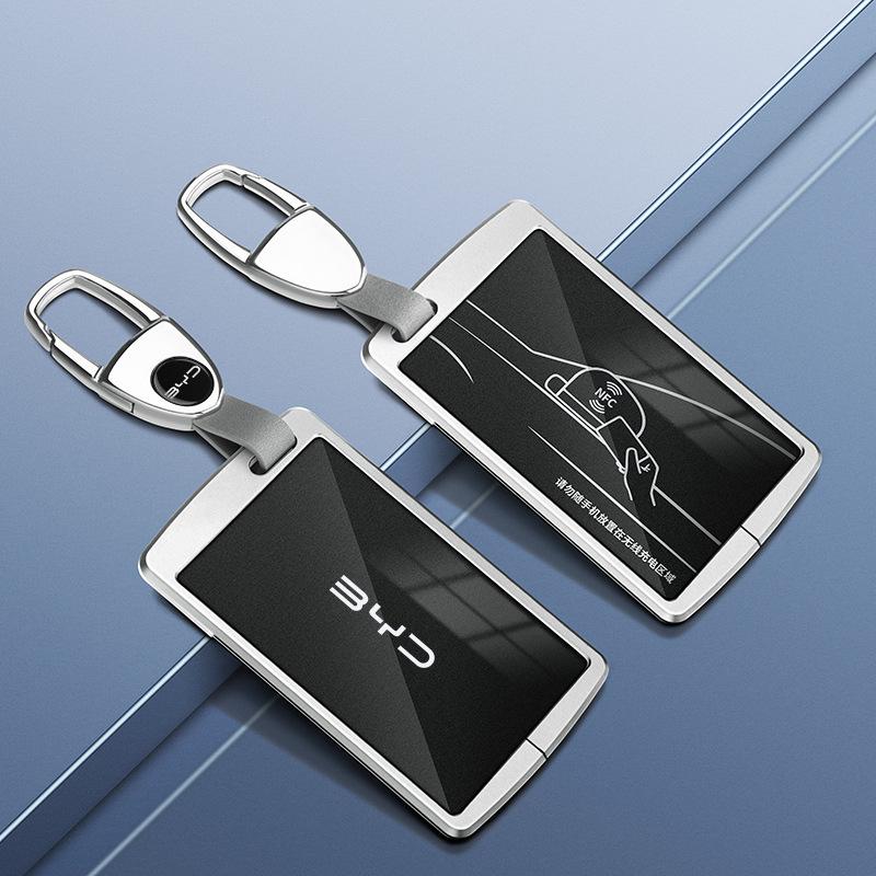BYD Yuan Pro/Plus Car Key Cover - Genuine Leather Protective Shell with Metal Keychain