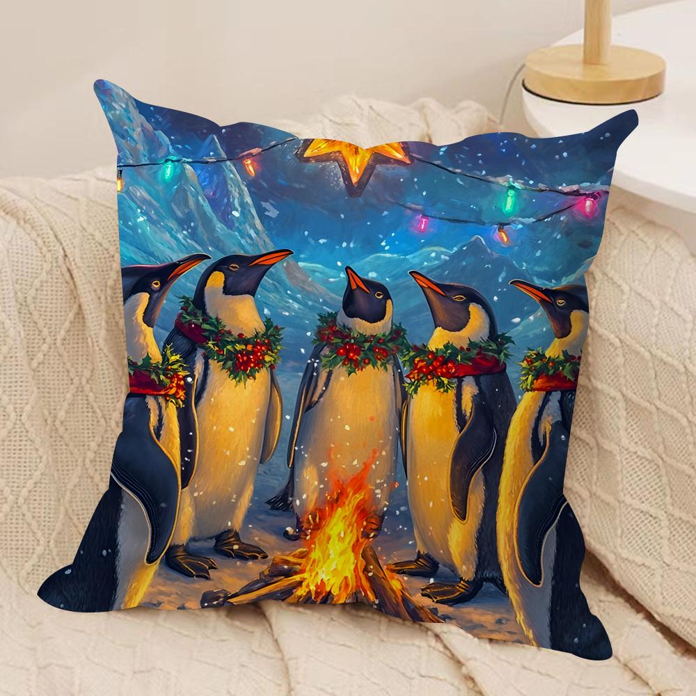 Cute Colorful Penguin Cushion Cover Silky Short Plush Invisible Zipper Dustproof Sofa Pillow Case For Home Decor