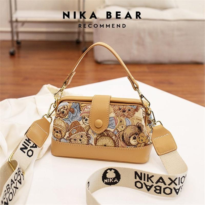 Nieuwe tas met geborduurde beer, modieuze tas voor mobiele telefoon en kleingeld